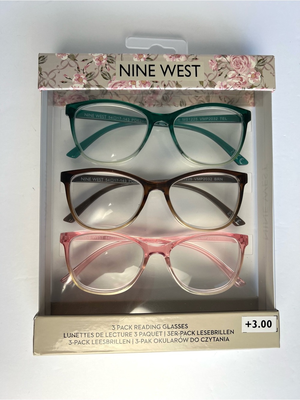 Nine West 3 Pack Reading Glasses +2.00 Readers Green Brown Pink Women’s Adult